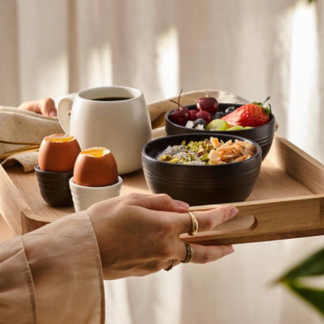 Le Creuset Serenity Stoneware Footless Egg Cups Set of 4 Matte Black & BriocheMatte Black & Brioche image number 7