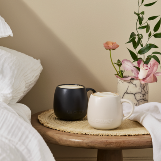 Le Creuset Serenity Stoneware Coupe Mug Set of 4 Matte Black & BriocheMatte Black & Brioche image number 2