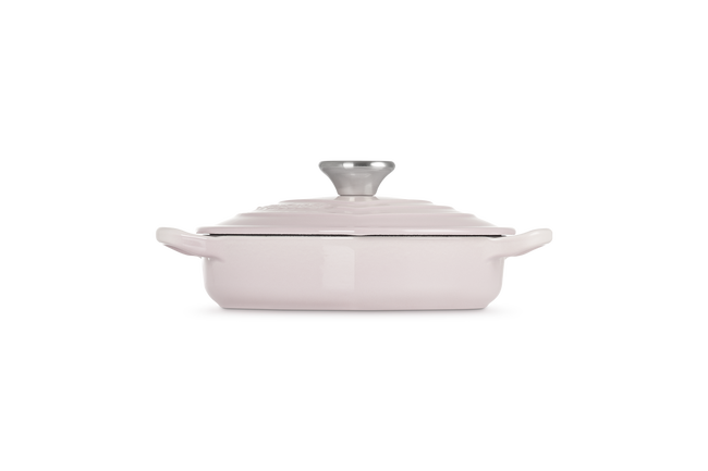 Le Creuset Cast Iron Classic Shallow Heart Casserole with Stainless Steel Heart Knob 20cm Shell Pink image number 3