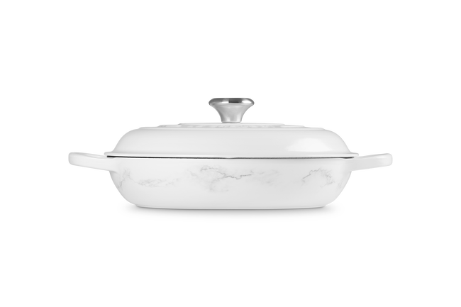 Le Creuset Cast Iron Signature Shallow Casserole 30cm White Marble image number 3