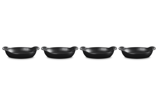 Le Creuset Cast Iron Gourmet Set of 4 Mini Oval Casserole Bakers 15cm Matte Black image number 1