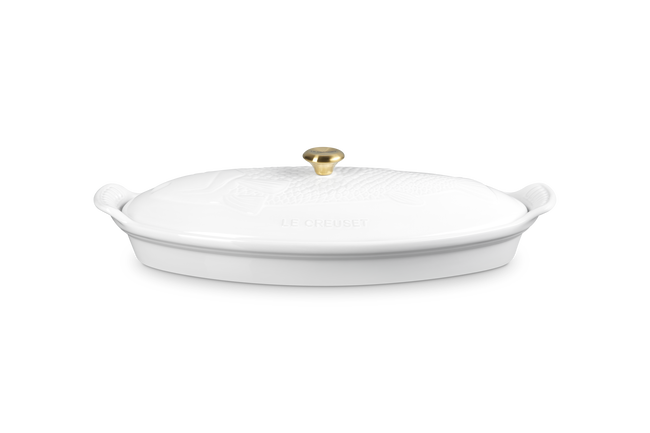 Stoneware Heritage Fish Baker with LidWhite image number 1