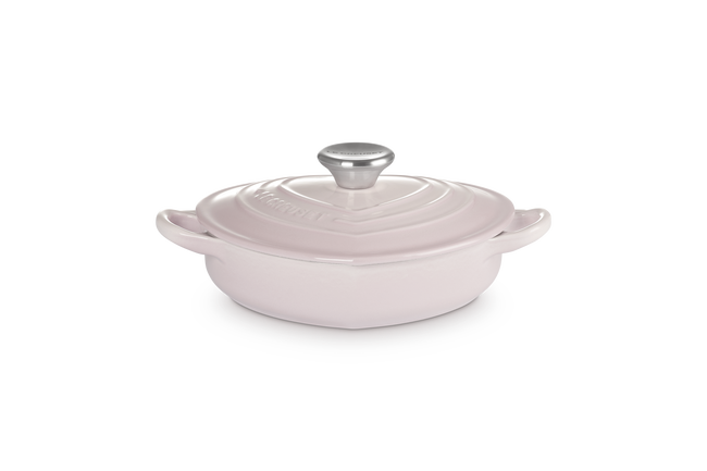 Le Creuset Cast Iron Classic Shallow Heart Casserole with Stainless Steel Heart Knob 20cm Shell Pink image number 1