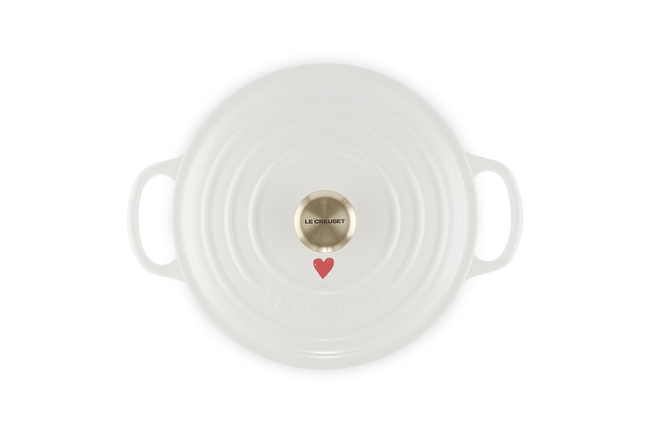 Le Creuset Cast Iron Signature Round Casserole 22cm Hearts White image number 4
