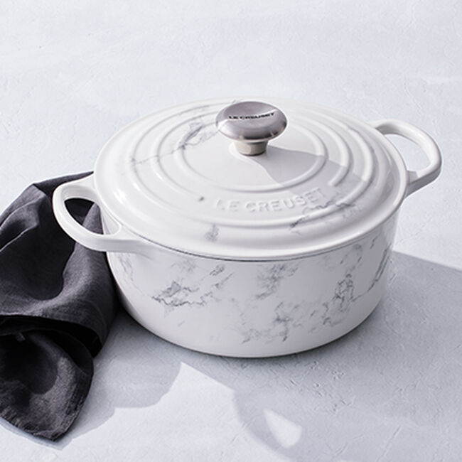 Le Creuset Cast Iron Signature Round Casserole 24cm White Marble image number 6