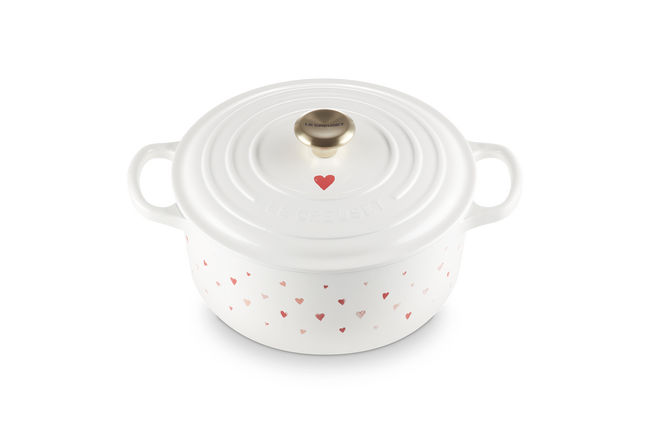 Le Creuset Cast Iron Signature Round Casserole 22cm Hearts White image number 2