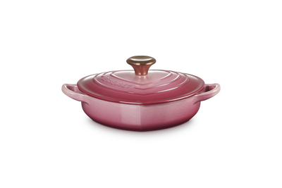 Le Creuset Cast Iron Classic Shallow Heart Casserole with Light Gold Heart Knob 20cm Berry