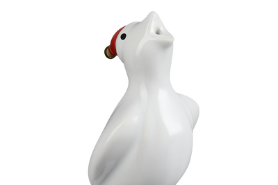 Le Creuset Stoneware Pie Bird with Santa Hat in White