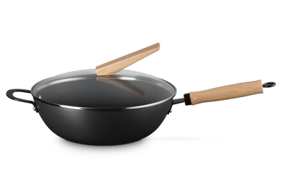 Le Creuset Carbon Steel Wok with Glass Lid & Wooden Handle 30cm