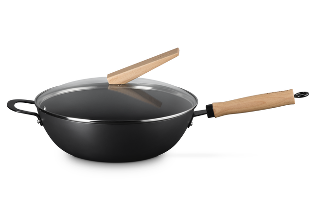 Le Creuset Carbon Steel Wok with Glass Lid & Wooden Handle 30cm image number 1
