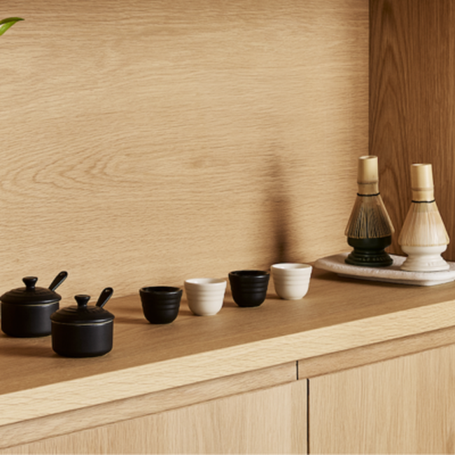 Le Creuset Serenity Stoneware Footless Egg Cups Set of 4 Matte Black & BriocheMatte Black & Brioche image number 2