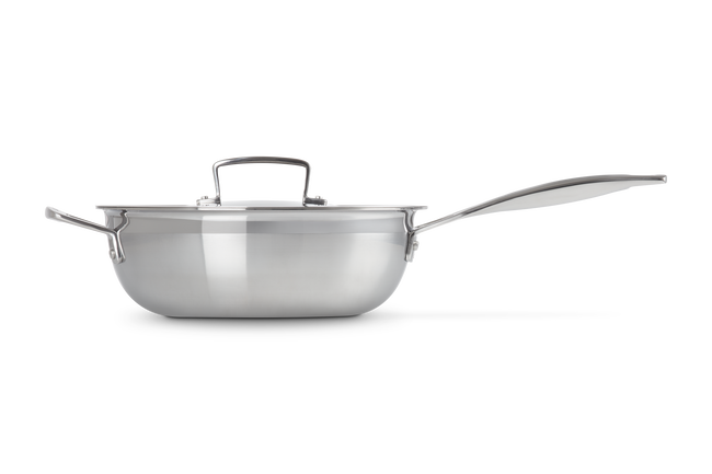 3-ply Stainless Steel Non-Stick Chef's Pan with Lid and Helper Handle image number 3