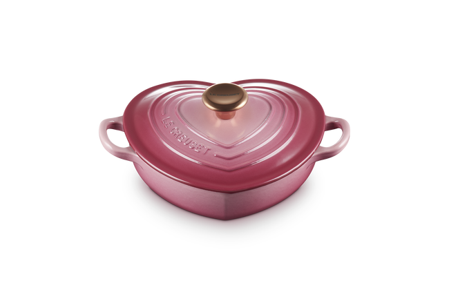 Le Creuset Cast Iron Classic Shallow Heart Casserole with Light Gold Heart Knob 20cm Berry image number 2