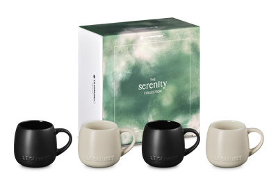 Le Creuset Serenity Stoneware Coupe Mug Set of 4 Matte Black & Brioche