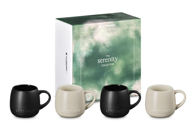 Le Creuset Serenity Stoneware Coupe Mug Set of 4 Matte Black & BriocheMatte Black & Brioche image number 1