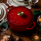 Le Creuset Signature Cast Iron Round Cocotte L'Etoile Relief 24cm CeriseCerise image number 7
