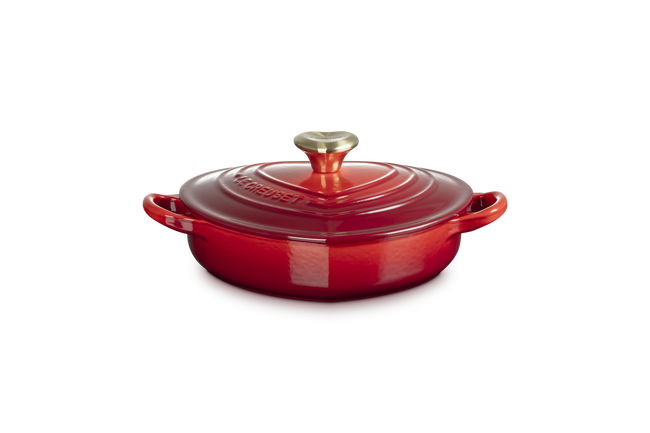 Le Creuset Cast Iron Classic Shallow Heart Casserole with Light Gold Heart Knob 20cm CeriseCerise image number 1
