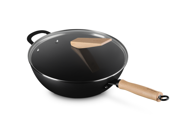 Le Creuset Carbon Steel Wok with Glass Lid & Wooden Handle 30cm image number 11