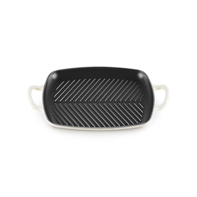 Le Creuset Cast Iron Signature Shallow Rectangular Grill 30cm MeringueMeringue image number 3