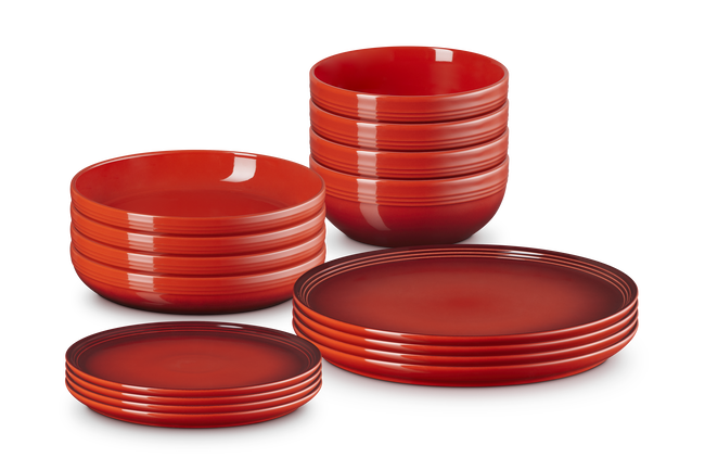 Le Creuset Stoneware Coupe 16-piece Dinnerware Set CeriseCerise image number 1