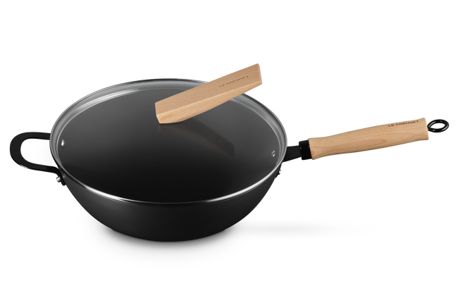 Le Creuset Carbon Steel Wok with Glass Lid & Wooden Handle 30cm image number 6