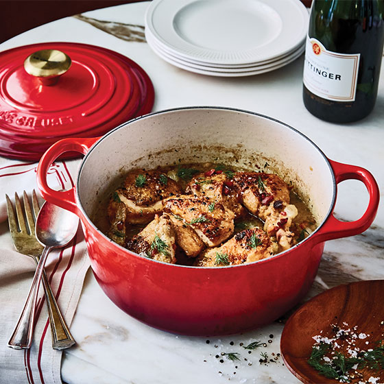 red dutch oven on table