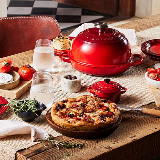 Cerise Cast Iron Breda Oven Table Setting