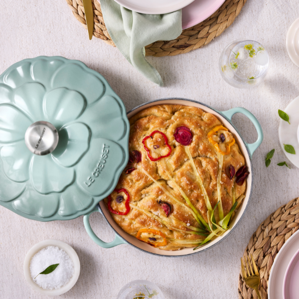 garden focaccia in petal shallow casserole Easter recipe 