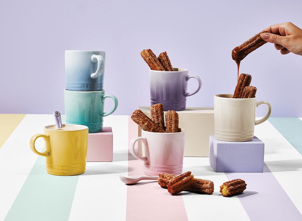 Churros with Caramel Sauce recipe made in the Le Creuset Sorbet Collection 100ml London Espresso Mug