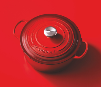 Le Creuset cast iron casserole in cerise
