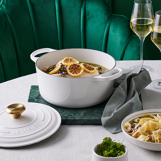 mushroom pasta in a ducth oven