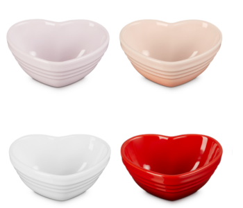 heart shaped mini bowls pink, peach, white, red