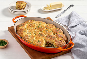 stuffed biscuits in a cast iron baker