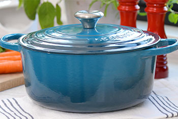 blue dutch oven close-up