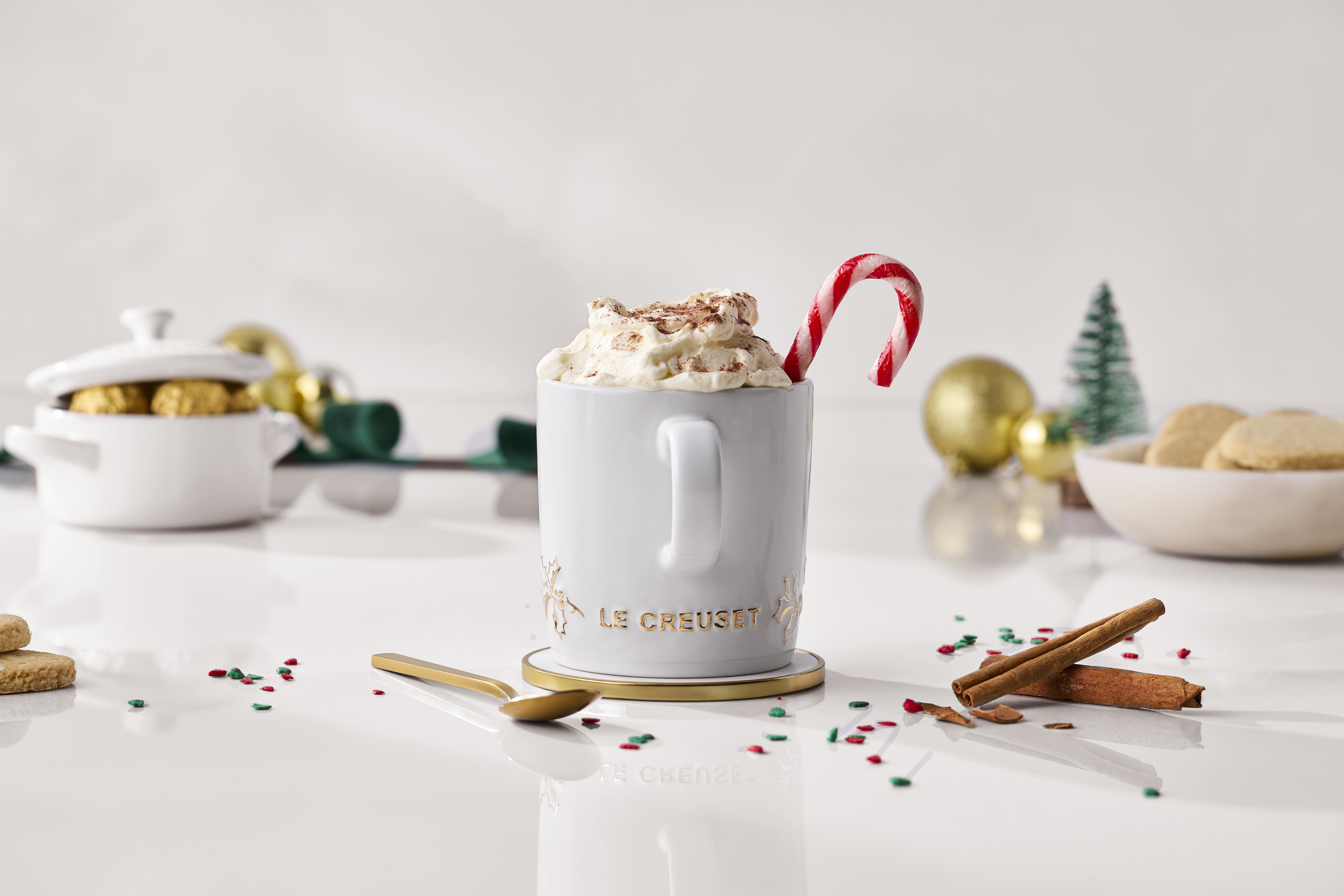 Le Creuset Stoneware Holly Collection Mug with Gold Decal