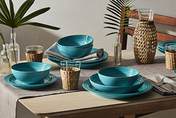dinnerware in caribbean blue