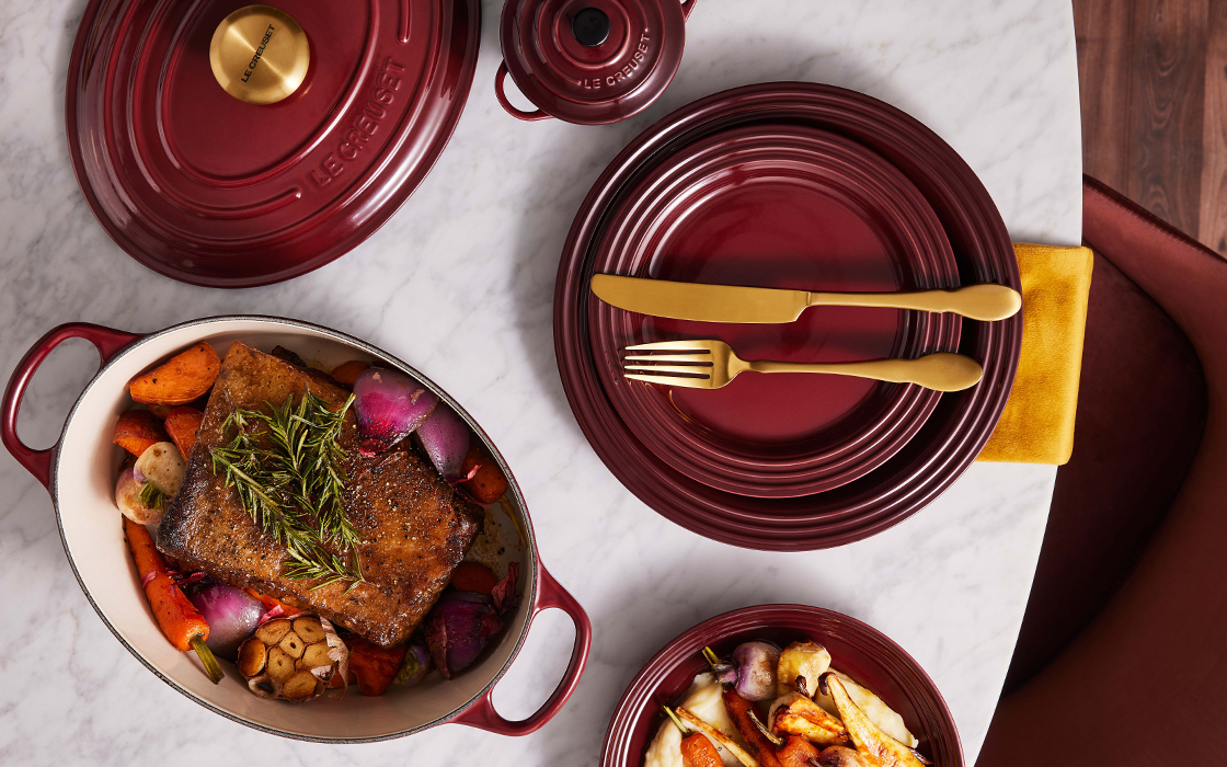salmon and veggies in a shallow dutch oven