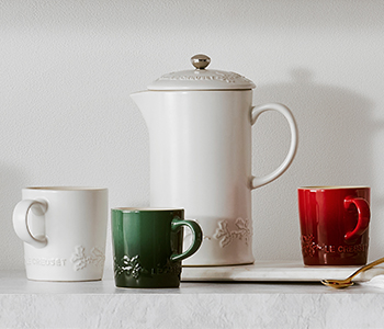 Stoneware Holly Coffee Press with Gold Knob