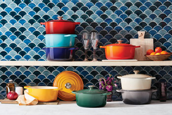 shelves filled with dutch ovens