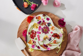 heart shaped cake with dried flowers