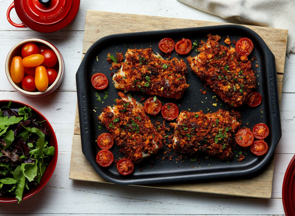 oven tray with food