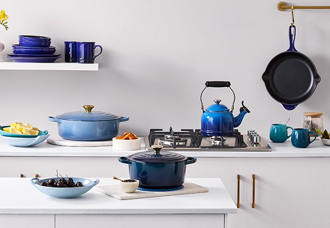 cookware in cool blue tones