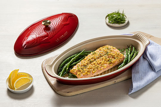 fish in a red fish baker