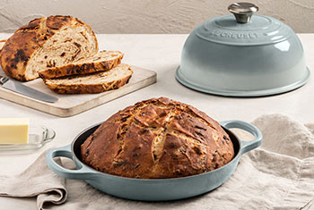 Freshly baked bread in a bread oven