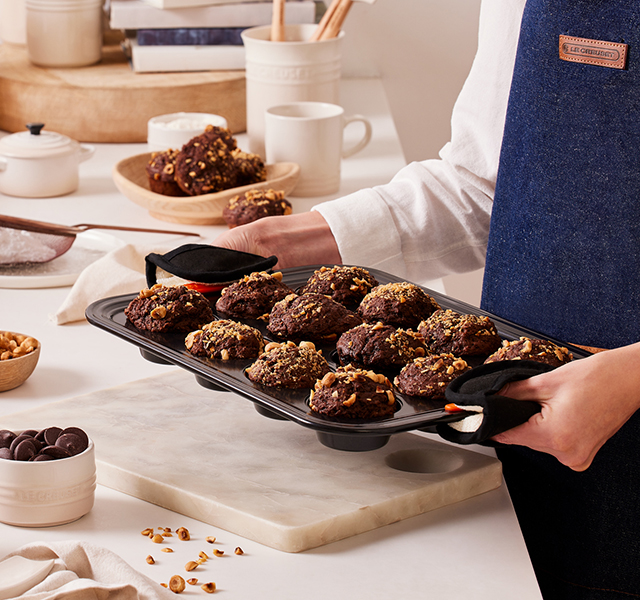 strawberry muffins in a nonstick muffin pan