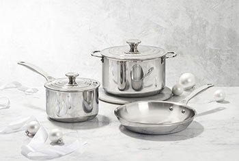 set of stainless steel cookware