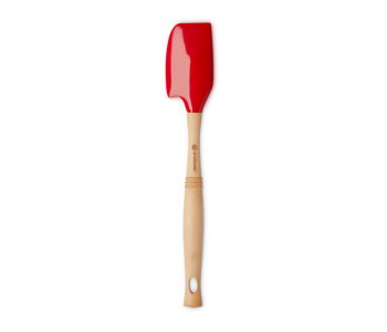 red spatula with wooden handle