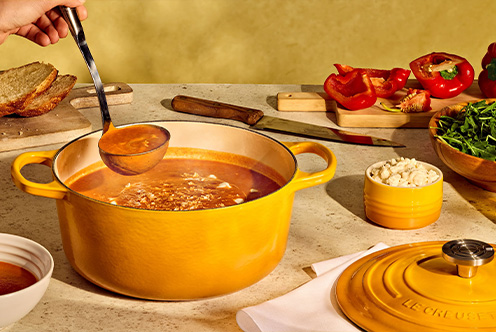 Roasted Red Pepper Soup with Tahini and Feta