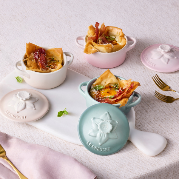 phyllo pastry and eggs in a mini cocotte