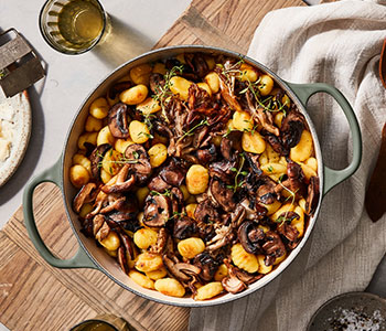 mushroom gnocchi in a dutch oven